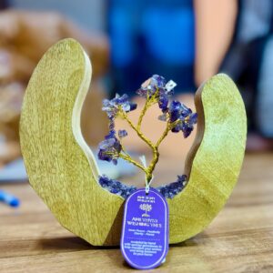 Handcrafted Amethyst Gemstone Tree Garden in a mango wood ring.
