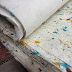 Handmade Lokta craft paper in soft green with visible cotton fibres.
