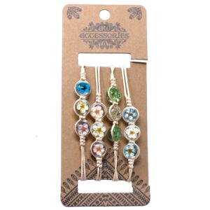 Unique tri-flower bracelet featuring real pressed flowers in glass.
