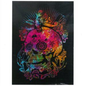 Vibrant cotton wall art featuring a Day of the Dead skull design.