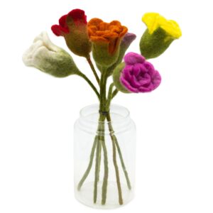 Assorted colours of handcrafted felt roses arranged beautifully.