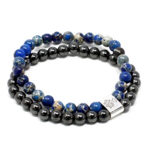 Sodalite magnetic gemstone bracelet displayed on a soft surface.