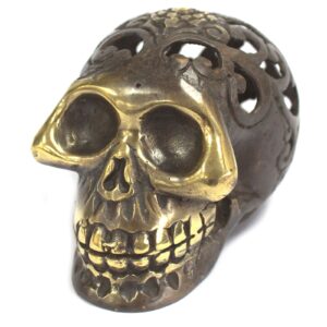Large vintage brass skull ornament for home decor and Feng Shui.