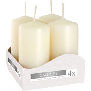 Set of four ivory pillar candles, perfect for creating a calming atmosphere.