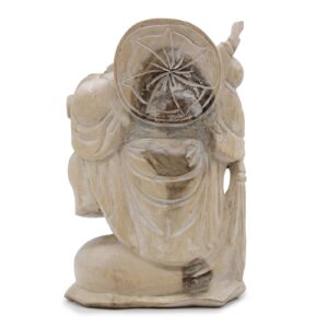 Whitewashed wooden Happy Buddha statue, perfect for home decor and gifting.