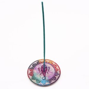 Soapstone disc incense holder featuring a Ganesha design for mindful living.