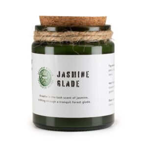 Greenman Woodwick Soy Candle in a green glass jar with cork lid