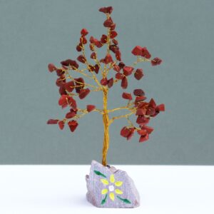 Handmade Red Jasper gemstone tree mounted on a rock base.