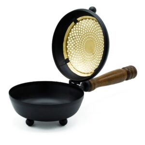 Large iron censer incense burner with elegant gold detailing.