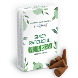 Spicy Patchouli plant-based incense cones in a decorative box.
