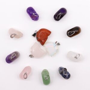 Assorted gemstone mini skull pendants in various colours and patterns.