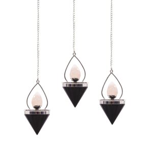 Black Agate and Rose Quartz pendulum in a lantern-style setting.