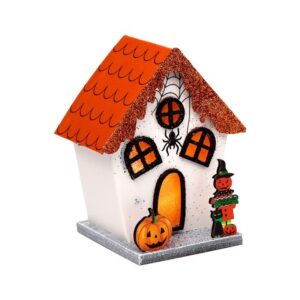 Charming Halloween LED decoration featuring a spider on a pumpkin house.