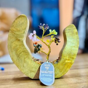 Handcrafted gemstone tree garden in mango wood with 60 chipstones.