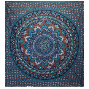 Turquoise double cotton bedspread featuring a classic mandala design.