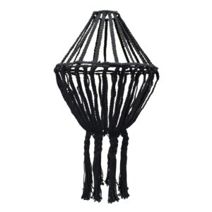 Hand-woven black macrame chandelier adding elegance to home decor.