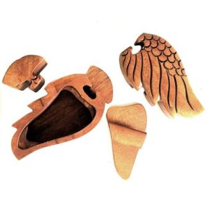 Handcrafted Sheesham wood Bali Magic Box featuring an angel wing design.