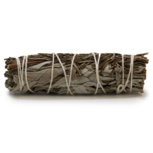 Smudge stick made with white sage and rosemary for cleansing spaces.