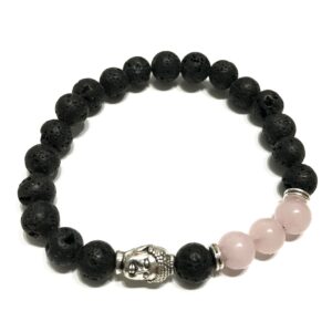 Lava stone bracelet featuring Buddha and rose quartz gemstones.