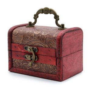 Floral embossed colonial box with brass fittings, showcasing vintage charm.