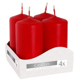 Set of four red pillar candles, perfect for creating a warm atmosphere.