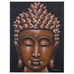 Elegant Buddha painting with copper brocade detail, perfect for home decor.