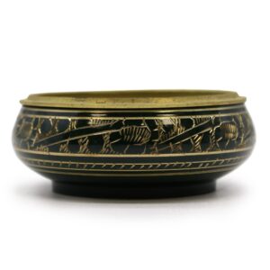 Green charcoal incense jar with golden patterns, handmade in India.