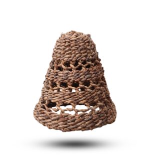 Set of three natural banana leaf lamp shades for home decor.