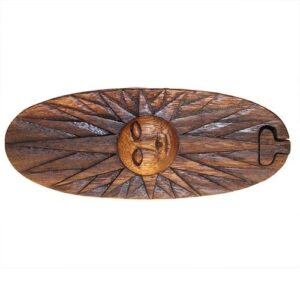 Handmade Sheesham wood Bali Magic Box in a sun design with intricate puzzle pieces.
