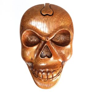 Handmade Sheesham wood Bali Magic Box in a skull design, perfect for gifting.