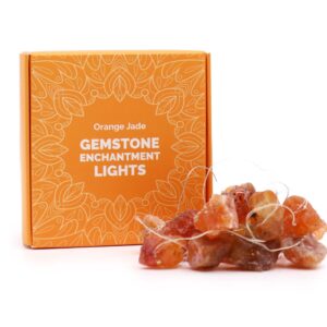 Orange Jade gemstone lights creating a warm glow in a cozy setting.