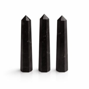 Polished Black Tourmaline Six Face Obelisk Point with deep black tones.