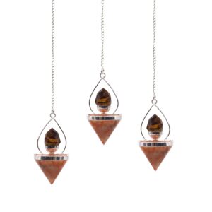 Elegant lantern-style pendulum featuring warm Sunstone and faceted Tigereye.