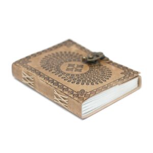 Leather blue mandala notebook with unique design and eco-friendly pages.