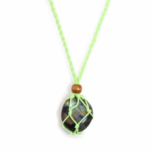 Eco-friendly green necklace cord with adjustable length and wooden bead.
