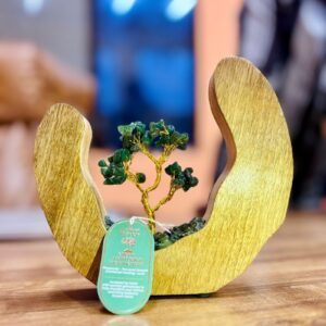 Handcrafted Green Aventurine Gemstone Tree in a mango wood ring.