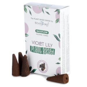 Violet Lilly plant-based backflow incense cones in a decorative box.