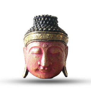 Hand-crafted Indonesian Buddha head with a vibrant red shine finish.