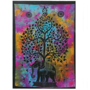Vibrant cotton wall art featuring an elephant tree design with rich colours.