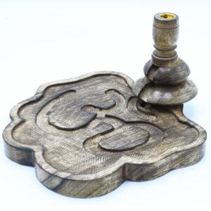 Large mango wood backflow burner with intricate design for incense.