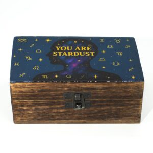 Medium mango wood box with enamelled lid featuring You Are Stardust design.