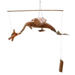Handmade coconut dragon mobile with impressive wingspan for garden decor