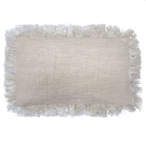 Linen cushion cover with fringe, perfect for adding a touch of elegance to your home.