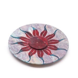 Soapstone disc incense holder featuring a sun flower design for five sticks.