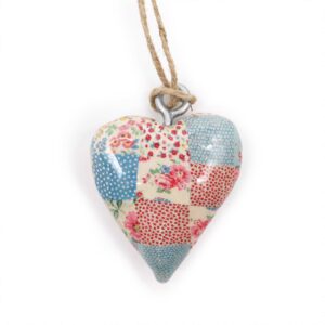 Decorative wooden heart in cheque blue and red for home decor.