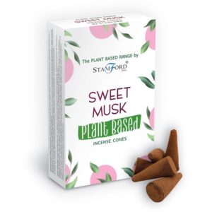 Plant based incense cones in a calming sweet musk scent for mindful living.