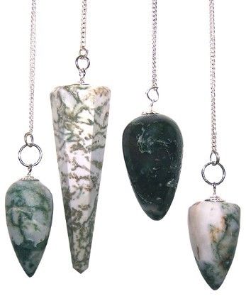 Tree Agate Magic Pendulum with silver chain and gemstone bead