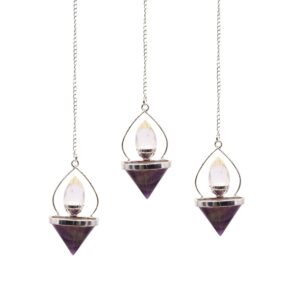 Elegant pendulum featuring amethyst and rock quartz in Lantern of Life design.