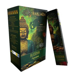 Banjara Buddha Nirvana incense sticks in a serene setting.