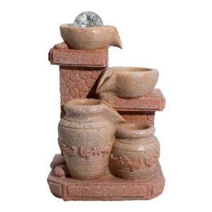 Cascading pots tabletop water feature inspired by Mediterranean ceramics.